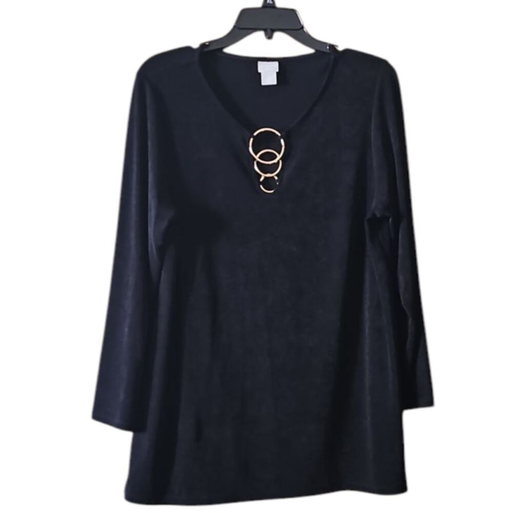 Chico's Tavelors Women's Black Top Size 2 3/4 Sleeves